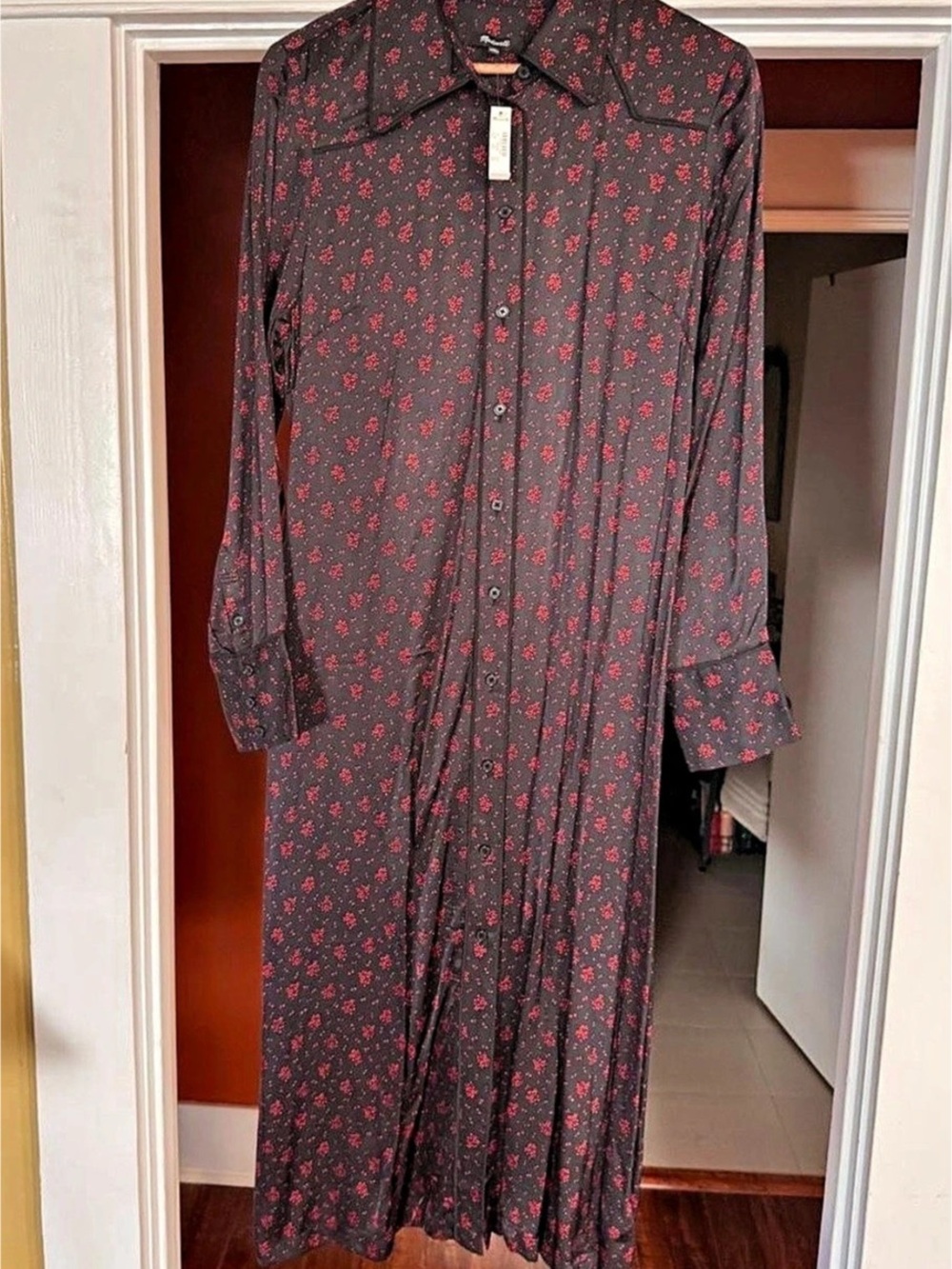 Madewell Floral Midi Dress in Black & Red NWT
